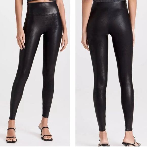 SPANX Pants - SPANX Faux Leather Leggings Shaping Waistband Black Leggings Women Size Small